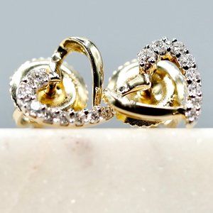 0.12Ctw Diamond Heart Stud Earrings 14K Yellow Gold